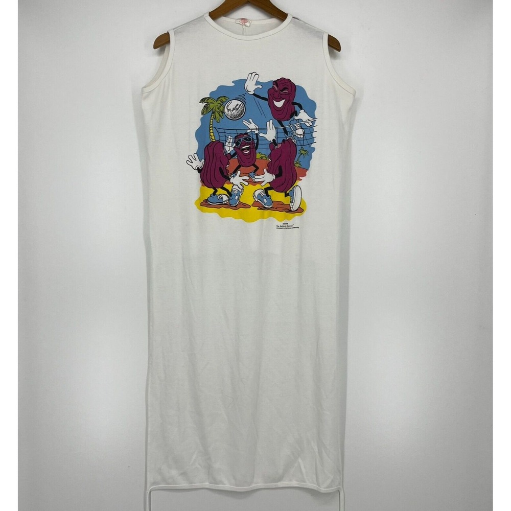 Vintage 80s California Raisins Volleyball Graphic Sleep Shirt White Sleeveless